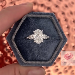 3 Carats IGI Certified E Color VS1 Clarity Oval Cut Lab Grown Diamond Engagement Ring, Three Stone Ring, Side Pear Diamond, 14k White Gold