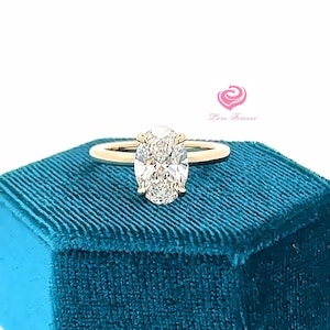2.10 CT Oval Lab grown Diamond with IGI Certificate 14k Yellow Gold Engagement Ring Hidden Halo Diamond Ring Oval Cut Engagement Ring