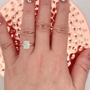 2 Carats Elongated Cushion Cut Lab Grown Diamond Engagement Ring, 14k Two Tone Gold Solitaire Engagement Ring, Anniversary Wedding Ring