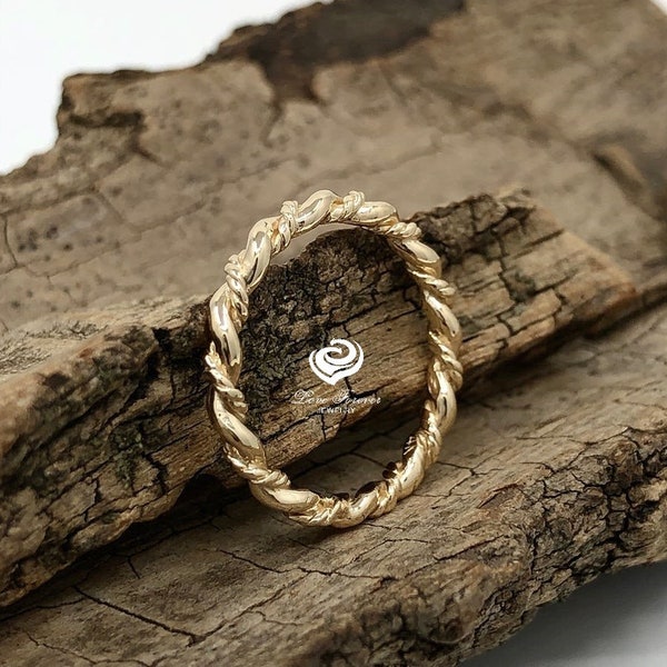 14k Gold Wedding Band Twisted Band Connie Plain Matching Band Promise Ring Anniversary Ring (Bridal Wedding Set Available)