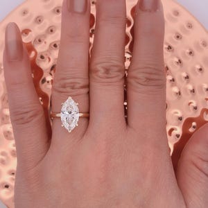 3 Carats Marquise Cut Lab Grown Diamond Engagement Ring 14k Yellow Gold, Marquise Diamond Solitaire Engagement Ring, Anniversary Ring