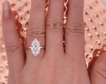 3 Carats Marquise Cut Lab Grown Diamond Engagement Ring 14k Yellow Gold, Marquise Diamond Solitaire Engagement Ring, Anniversary Ring