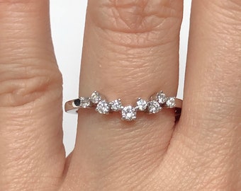 Diamond Curved Wedding Band in 14k White Gold, Diamond Wedding Band, Curved Band, Wedding Band, Curved Diamond Band