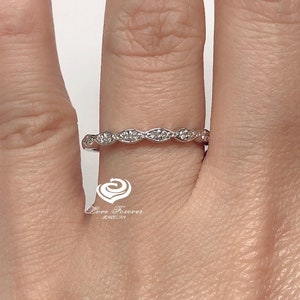 14k White Gold Diamond Band Diamond Ring Wedding Band 0.13 Carats Half Eternity Diamond Stackable Matching Band (Other Metals Available)