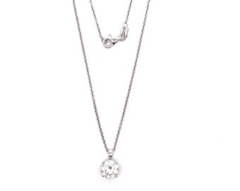 Moissanite Necklace, 1ct, 1.25ct. 1.5ct, 2ct in 14k White Gold Round Cut Moissanite Minimalist Necklace, 4 Prongs Basket Pendant Moissanite
