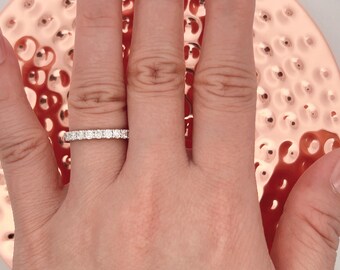 0,75 Karat Labor gewachsener Diamant Ehering 14k Weißgold, halbe Ewigkeit Labor gewachsener Diamant Verlobungsring, stapelbarer Diamant Ehering