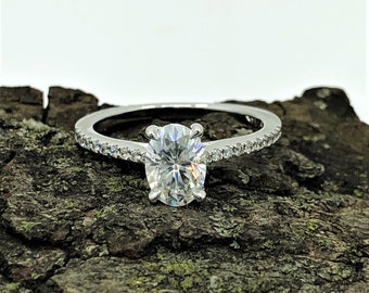 Oval Cut Engagement Ring 14k White Gold, 1 CT Oval Forever One Moissanite Engagement Ring, Simulated Diamond Wedding Ring, Anniversary Ring