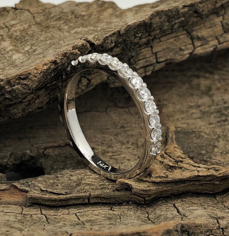 White Gold Wedding Band, Half Eternity Wedding Band in 14k, Diam White Gold Wedding Band, Half Eternity Wedding Band in 14k, Diam