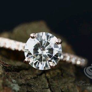 1.25 CT Round Cut Engagement Ring 14k Rose Gold, Forever One Moissanite Engagement Ring, Simulated Diamond Wedding Ring, Anniversary Ring