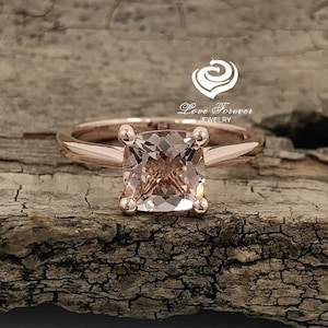 14k Rose Gold Engagement Ring Morganite Ring 7mm Cushion Cut Morganite Solitaire Ring Anniversary Ring (other metal and other stones)