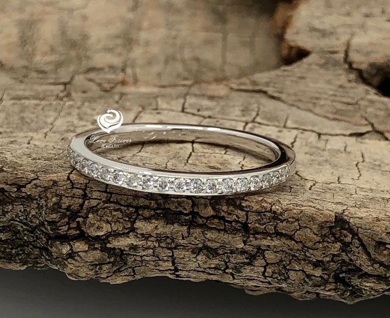 14k Gold Diamond Band Half Eternity Diamond Band Stackable Etsy