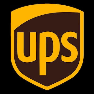 May include: A brown shield-shaped logo with a gold outline. The word "UPS" is written in gold letters inside the shield.