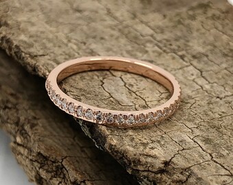 14k Rose Gold Diamond Band, Half Eternity Matching Band, Stackable Band, Promise Ring Wedding Band (Other Metals Available)