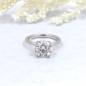 2 CT Round Engagement Ring 14k White Gold, Forever One Moissanite Engagement Ring, Diamond Hidden Halo Ring, Simulated Diamond Wedding Ring