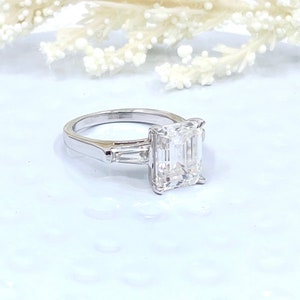 14k White Gold Engagement Ring, Emerald Cut Moissanite Engagement Ring, Forever One Emerald Cut Moissanite Ring, Solitaire Engagement Ring