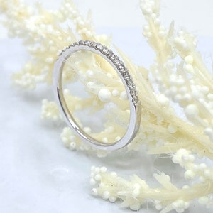 14kt Solid Gold Thin Diamond Micropave Matching Band 0.15cts Diamond Matching Wedding Band Dainty Pave Ring image 1