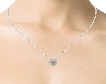 Collar con colgante de oro blanco de 14 quilates certificado de 5,5 mm de corte redondo con diseño de doble halo de diamante de moissanita Forever One, con cadena de 16 pulg. o cadena de 18 pulg.