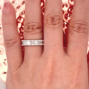 2.5 Carats Emerald Cut Lab Grown Diamond Wedding Band, 14k White Gold Half Eternity Lab Grown Diamond Engagement Band, Anniversary Band