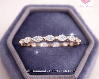Marquise Diamond Eternity Band 14k Gold/Lab Grown Wedding Band/Stackable Anniversary Ring/Dainty Full Eternity Ring Gift for Her