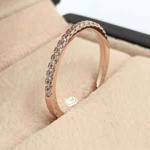 14kt Solid Gold Thin Diamond Micropave Matching Band 0.15cts Diamond Matching Wedding Band Dainty Pave Ring image 6