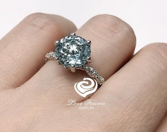 2.50 CT Aquamarine Engagement Ring in 14k White Gold, Aquamarine Engagement Ring, Aquamarine Ring, Aquamarine Solitaire, March Ring