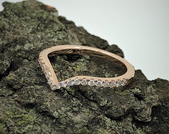 14k Gold Curved Diamond Band, Matching Band, Half Eternity Diamond Band, Stackable Band Anniversary Ring Wedding Band