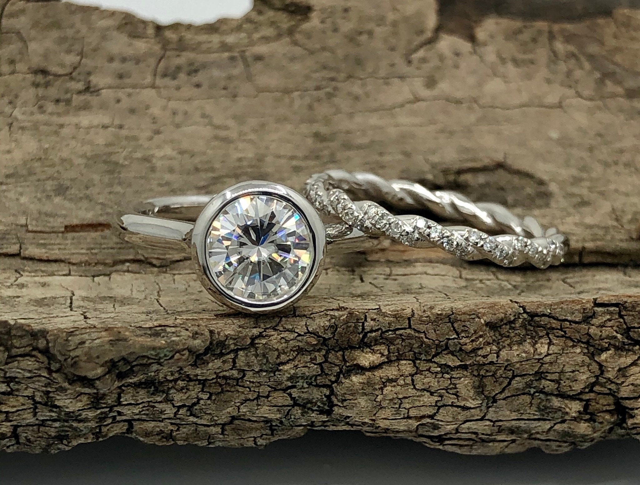 14k White Gold Bridal Set Wedding Set Certified 7mm/1.25ct Etsy