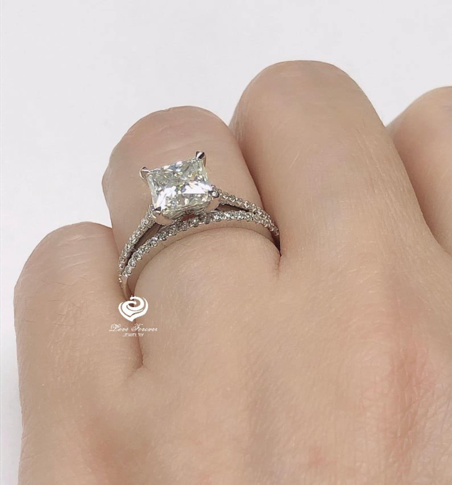 Princess Cut Bridal Set in 14k White Gold Princess Cut Etsy