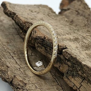 14kt Solid Gold Thin Diamond Micropave Matching Band 0.15cts Diamond Matching Wedding Band Dainty Pave Ring image 10