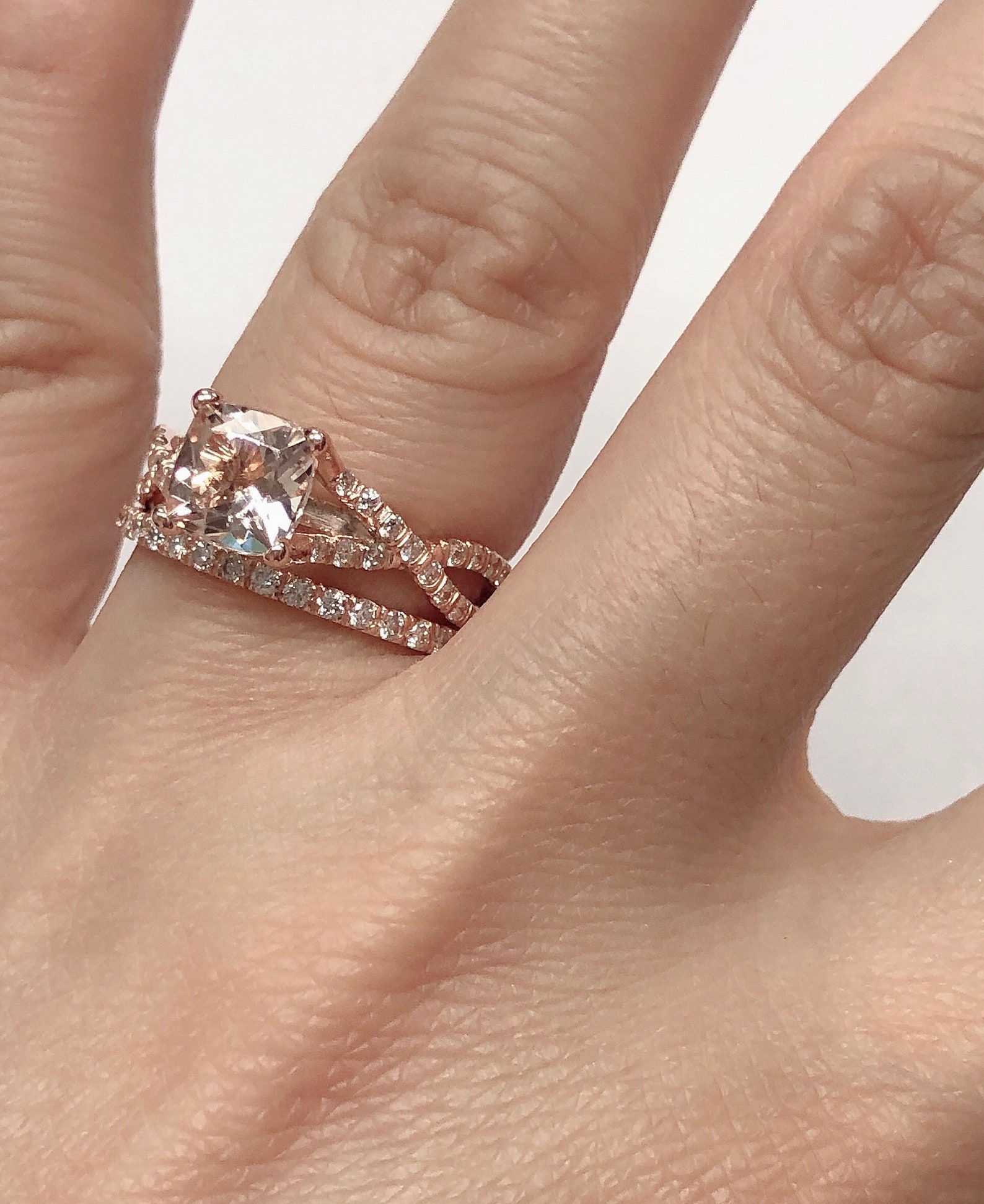 14k Rose Gold Bridal Set Wedding Set 7mm/1.30 Carats Cushion Etsy