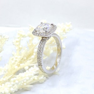 2.50 CT Cushion Cut Engagement Ring 14k White Gold, Forever One Cushion Moissanite Ring, Halo Diamond Ring, Simulated Diamond Wedding Ring