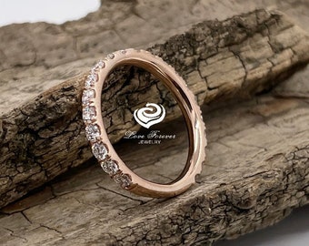 Obrączka ślubna z różowego złota, obrączka 3/4 Eternity z diamentami, obrączki ślubne, obrączka ślubna z możliwością łączenia, obrączka ślubna z diamentami, obrączka ślubna dla kobiet
