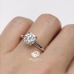 14k White Gold Forever One Moissanite Ring Solitaire Ring Certified 7mm Round Cut D-F Color Moissanite Engagement Ring Anniversary Ring