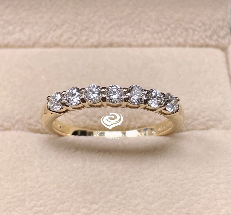 Yellow Gold Half Eternity Band in 14k, Diamond Wedding Band, Stackable ...