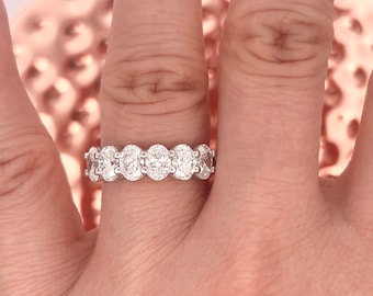 1.90 Carats Oval Cut Lab Grown Diamond Wedding Band, 14k White Gold Stackable Wedding Band, Lab Grown Diamond Half Eternity Anniversary Band