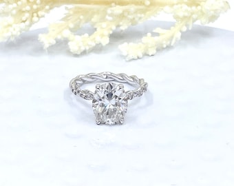 2cts or 3cts Oval Moissanite Engagement Ring 14k White Gold, Forever One Moissanite, Oval Engagement Ring, Simulated Diamond Wedding Ring
