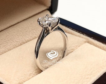 Forever One Oval Engagement Ring, 14k Solid White Gold, Dainty Oval Ring, Moissanite Oval Ring, Simulated Diamond Wedding Ring