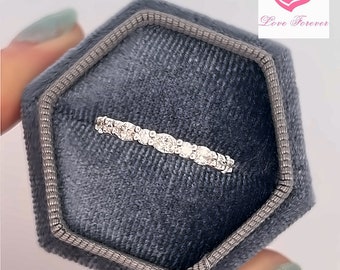 Marquise and Round Cut Lab Grown Diamond Band EF/VS1 Lab Created Diamond Wedding Band Half Eternity Band Matching Stackable Wedding Band