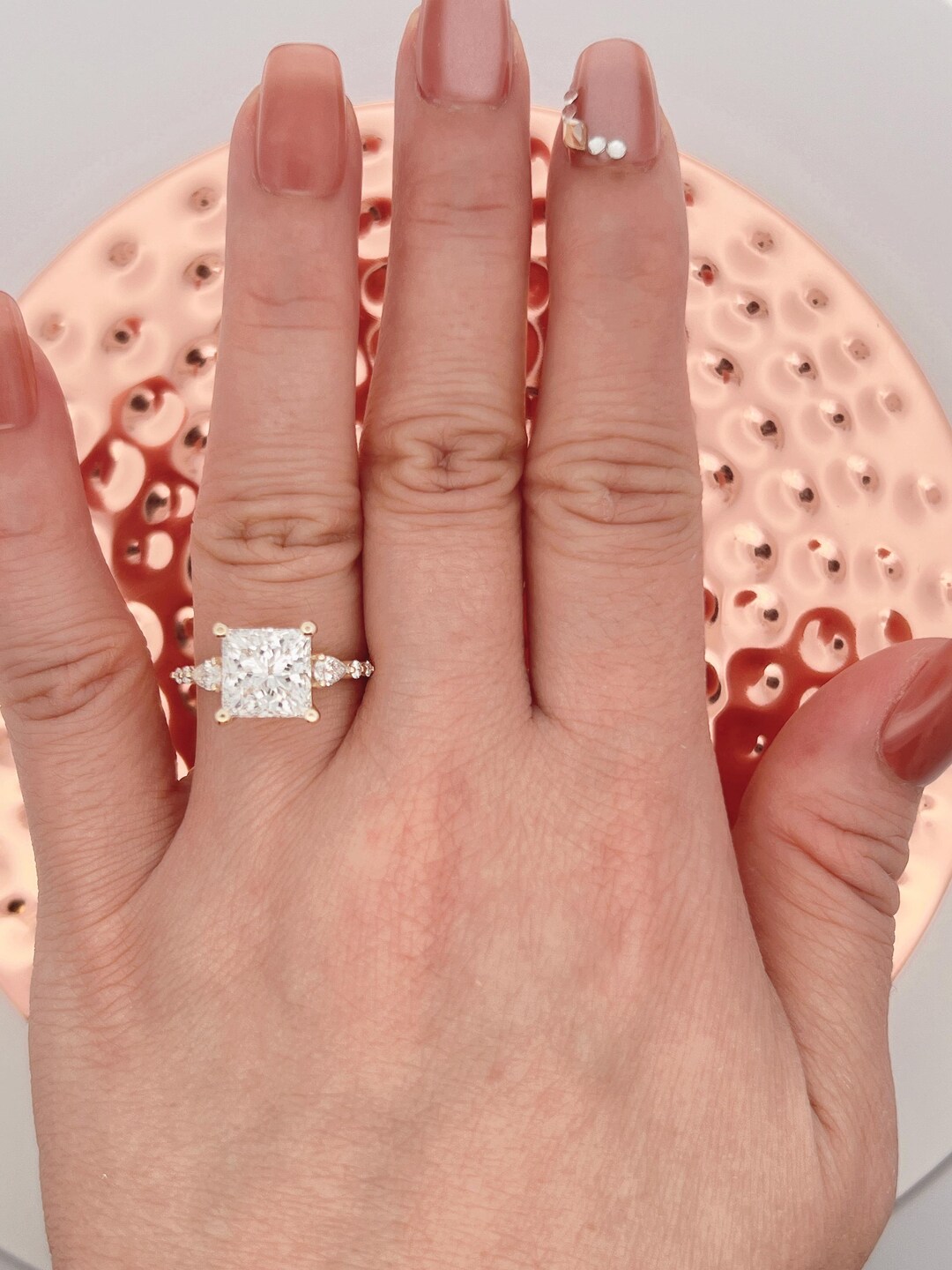 3.50 Carats Princess Cut Lab Grown Diamond Engagement Ring 14k Yellow ...