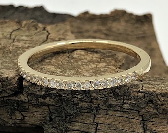 14k Gold Wedding Band Diamond Band 0.22 Carats Half Eternity Diamond Ring Dainty Band Anniversary Ring (Bridal Wedding Set Available)