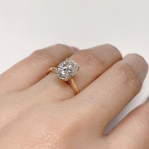 Yellow Gold 2ct Oval Engagement Ring 14k, Diamond Hidden Halo, Forever One Moissanite Engagement Ring, Simulated Diamond Engagement Ring
