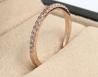 14kt Gold Diamond Band Diamond Ring Diamond Half Eternity Band Stackable Dainty Band Wedding Band Anniversary Ring Band