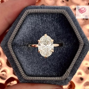 2.59 Carats Oval Cut Lab Grown Diamond Engagement Ring, 14k Yellow Gold Oval Cut Solitaire Ring, Hidden Halo Diamond Engagement Ring