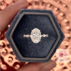 2.98 Carats Oval Cut Lab Grown Diamond Engagement Ring 14k Yellow Gold, Oval Cut Diamond Engagement Ring, Side Round and Marquise Diamonds