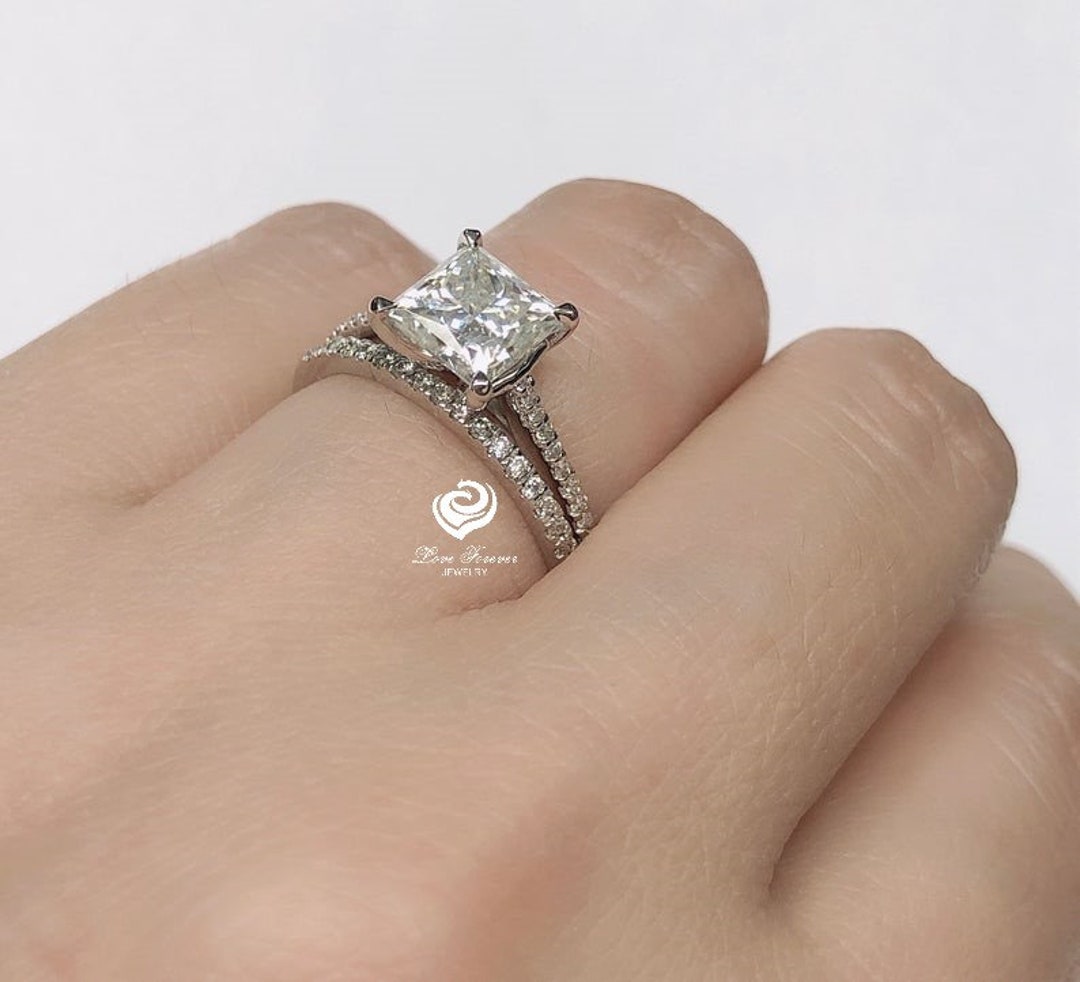 Princess Cut Bridal Set in 14k White Gold Princess Cut Etsy