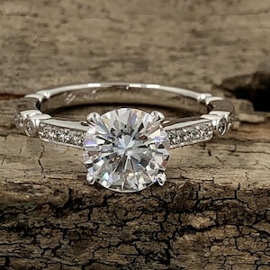 14k White Gold Engagement Ring Forever One Moissanite Ring Certified 7mm/1.25ct Round Cut D-F Color Solitaire Diamond Ring Anniversary Ring