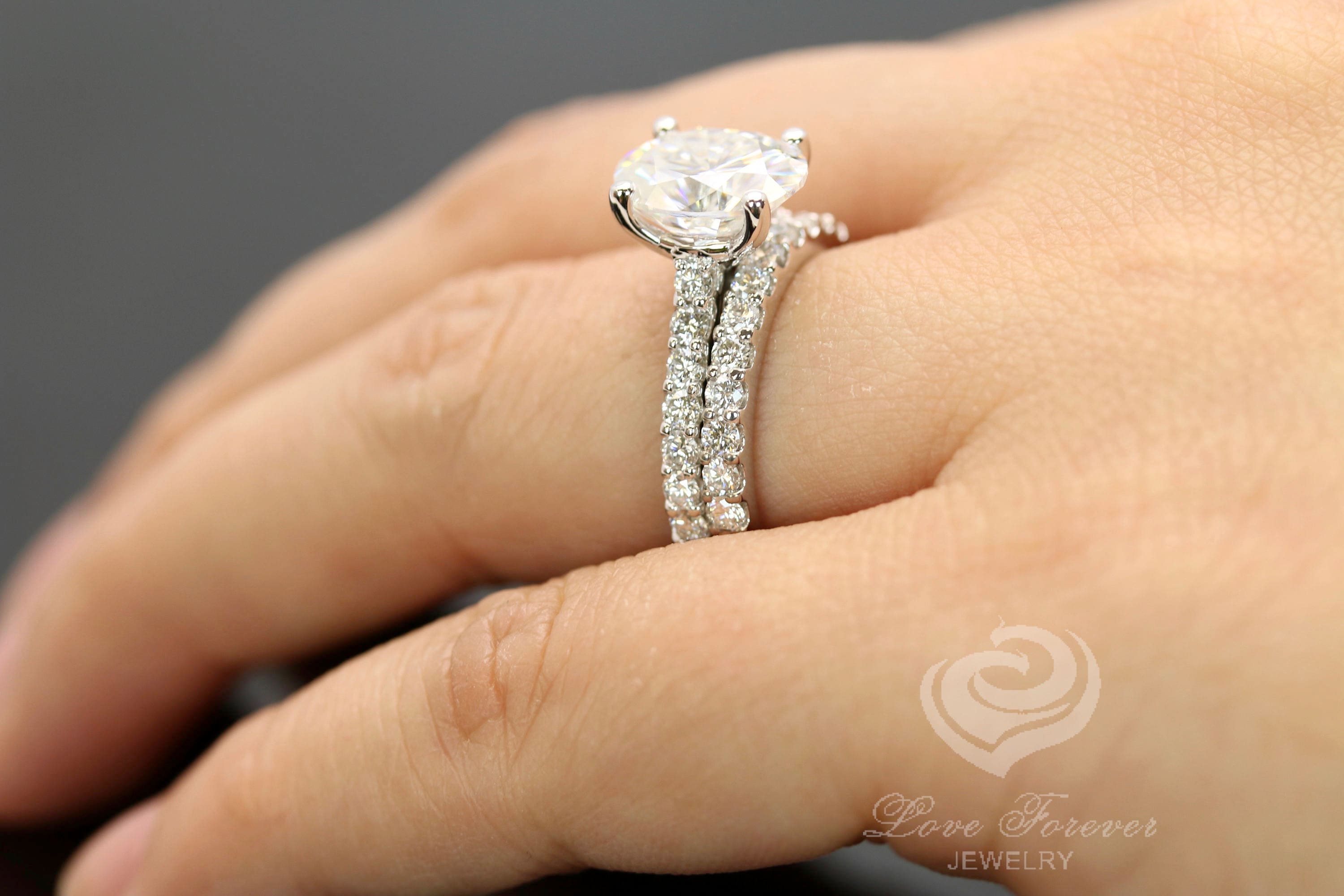 Oval Bridal Set 14k White Gold, Large Oval Ring & Band, Oval
Wedding