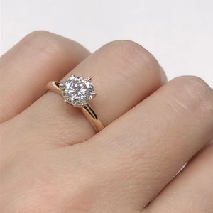 14k Gold Solitaire Ring Engagement Ring Forever One Certified 6.5mm/1ct Round Cut D-F Color Moissanite Ring Anniversary Ring