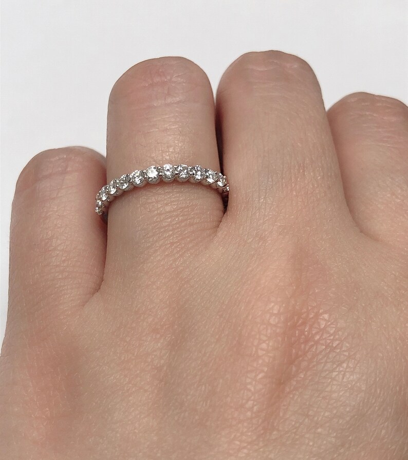 Diamond Half Eternity Wedding Band White Gold Stackable Etsy
