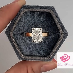 2.8 CT GIA Certified D Color VS1 Elongated Cushion Lab Grown Diamond Ring, Two Tone 14k Gold Lab Grown Diamond Solitaire Engagement Ring